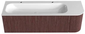 Mondiaz Kurve 145cm badmeubel ronding rechts ruby met 1 lade en deur en wastafel big large links 2 kraangaten