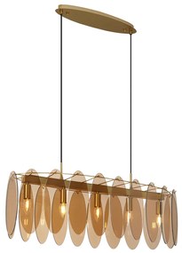 Art Deco hanglamp goud met amber glas ovaal 5-lichts - Mochan