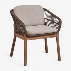 Set Van 4 Eetkamerstoelen Met Armleuningen Van Acaciahout En Gevlochten Touw Karvia Acacia Bruin & Hazelnootbruin Doek - Sklum