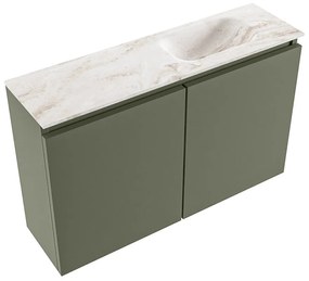 Mondiaz Ture DLux toiletmeubel 80cm army met wastafel frappe rechts zonder kraangat