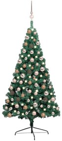 vidaXL Kunstkerstboom met LED's en kerstballen half 120 cm groen