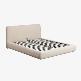 Bed Met Opklapbare Boxspring Norena Teddystof Crème Beige & 160 X 200 Cm - Sklum