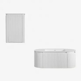 Badmeubelset Van Hout Met Geïntegreerde Wastafel Carsone Wit & Wit & Spiegelloze & Zonder Kraan - Sklum