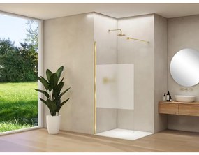 ST 01 vaste wand helder glas met satijnbaan en glasbehandeling 117-119 cm geborsteld messing beslag met muurprofiel en stabilisatiestang ST01500120GSSBM