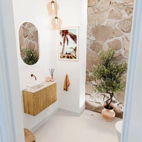 Mondiaz Joya DLux 70cm toiletmeubel ronding rechts oak met wastafel faye links zonder kraangat frappe