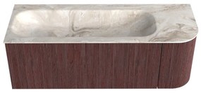 Mondiaz Kurve-dlux 125cm badmeubel ronding rechts ruby met 1 lade en deur en wastafel big medium links zonder kraangat frappe