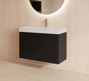 Gliss Design Hybris badmeubel met ribbelfront 60cm black veneer met mat witte wastafel zonder kraangat Lako