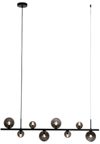 Hanglamp zwart met smoke glas langwerpig 8-lichts - Monaco