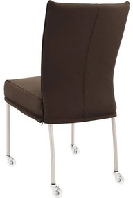 Goossens Eetkamerstoel Funk RVS Poten bruin leer leuning en met wielenTransparant skater wiel met rvs kap, modern design