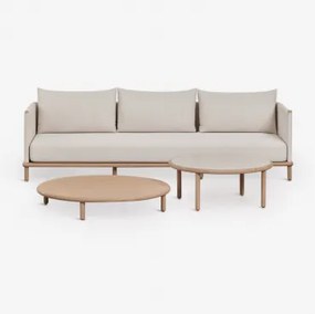Woonkamer Set Met 3-zitsbank En 2 Ronde Salontafels Van Acaciahout Olivia Lichte Acaciekleur & Lichtbruin Acacia - Wit Gardenia - Sklum