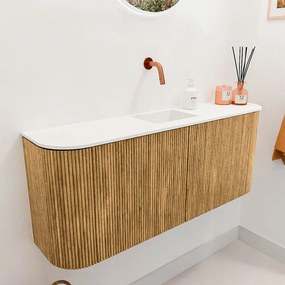 Mondiaz Joya 105cm toiletmeubel ronding links/rechts oak met wastafel faye midden zonder kraangat talc