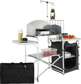 VEVOR Campingkeuken Buiten Opvouwbaar 78 x 49 x 13 cm, Aluminium Campingkast, Campingkeuken met Windscherm, Campingmeubilair Reiskeuken inclusief Haken &amp; Lampenpaal 66-121 cm, Keukenkast Campingtafel Reis