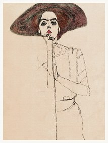 Kunstdruk Brunette Woman (Female Portrait) - Egon Schiele, (30 x 40 cm)