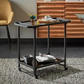 Kave Home Duilia Zwarte Keukentrolley Met Glas - 75 X 35cm.
