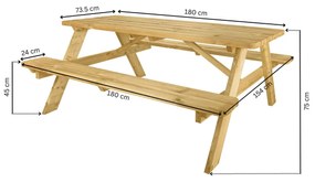 Picknicktafel Deluxe 180 x 70 cm