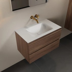 Mondiaz Aivy badmeubel 80cm mocha met wastafel solid surface talc midden zonder kraangat en spiegel