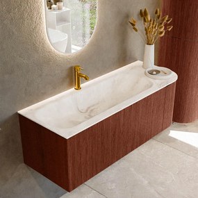 Mondiaz Kurve-dlux 125cm badmeubel ronding rechts ruby met 1 lade en deur en wastafel big medium kraangat links frappe