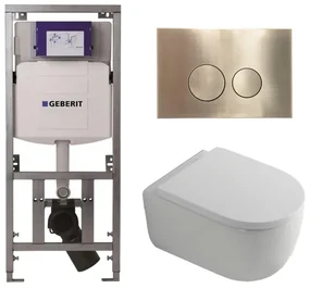 QeramiQ Dely Swirl Toiletset - 36.3x51.7cm - Geberit UP320 Burda inbouwreservoir - 35mm zitting - geborsteld messing bedieningsplaat - ronde knoppen - wit glans 0701131/SW706200/SW1000767/sw106256