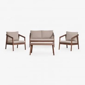 Tuinset Met Bank, 2 Fauteuils En Salontafel Van Acaciahout Kaela Donker Acaciabruin & 2 Zits & Hazelnootbruin Doek - Sklum