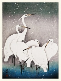 Kunstdruk Group of Egrets (Japandi Vintage) - Ohara Koson, (30 x 40 cm)