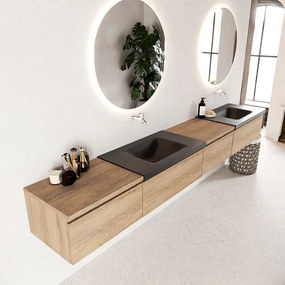 Mondiaz Bukla 280cm badmeubel met module 60 rechts Washed Oak met 4 lades wastafel Cloud dubbel 0 kraangaten Urban