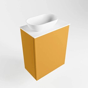 Mondiaz Fowy toiletmeubel 40cm ocher met witte waskom links en kraangat