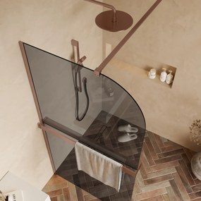 Saniclear Moon afgeronde inloopdouche 100cm geborsteld koper met rookglas en handdoekhouder