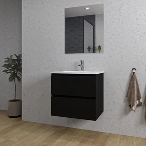 Adema Chaci Badkamermeubelset - 60x46x57cm - 1 ovale keramische wasbak wit - 1 kraangat - 2 lades - rechthoekige spiegel - mat zwart SW1212760/SW718716/SW724610