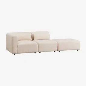 2-delige Modulaire Hoekbank Met Fogler Poef Chenille Crème Beige - Sklum