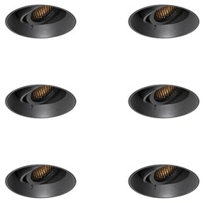 Set van 6 Moderne inbouwspot zwart GU10 rond trimless - Oneon Honey