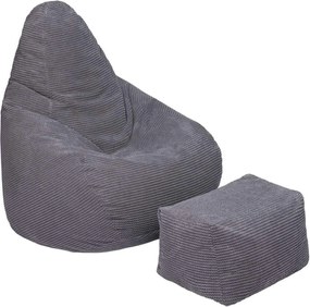 Highback Zitzak Stoel incl. Poef Corduroy Stof - Charcoal