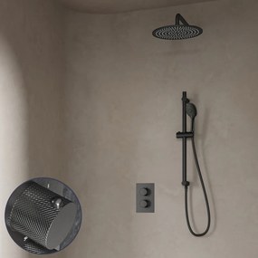 Saniclear Iron Curved inbouw regendouche met 20cm hoofddouche, muurarm, 2 standen handdouche en glijstang verouderd ijzer - gunmetal