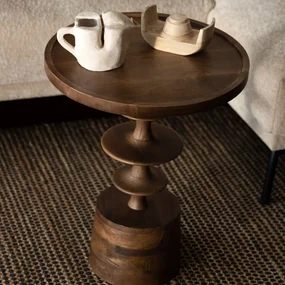 Dutchbone Cath Walnut Ronde Bijzettafel Walnoot - 46 X 46cm.