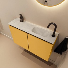 Mondiaz Ture DLux toiletmeubel 80cm ocher met wastafel opalo rechts met kraangat