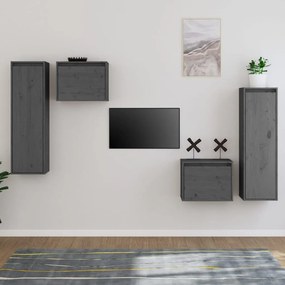 vidaXL Tv-meubelen 4 st massief grenenhout grijs
