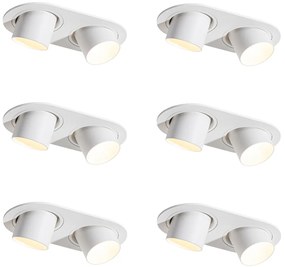 Set van 6 inbouwspots wit GU10 35mm kantelbaar 2-lichts - Installa