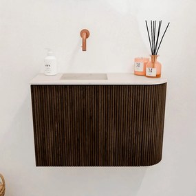 Mondiaz Joya DLux 60cm toiletmeubel ronding rechts walnut met wastafel faye links zonder kraangat meli