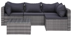vidaXL 5-delige Loungeset met kussens poly rattan grijs
