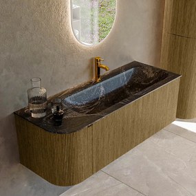 Mondiaz Kurve-dlux 125cm badmeubel ronding links dusk met 1 lade en deur en wastafel big medium kraangat rechts lava