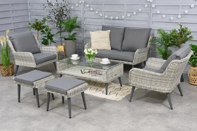Bilbao Coffee tuinmeubelen 4 + 2 Garden Point poefs wit