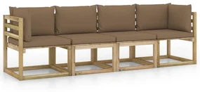 vidaXL Tuinbank 4-zits met taupe kussens