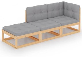 vidaXL 3-delige Loungeset met kussens massief grenenhout