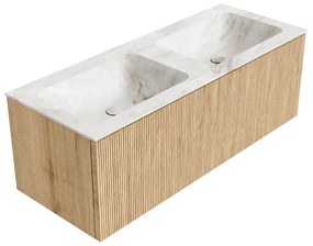 Mondiaz Kurve-dlux 120cm badmeubel oak met 1 lade en wastafel leaf dubbel 2 kraangaten frappe