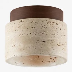 Plafondlamp In Travertijn, Hout En Met Glazen Bol Davise Natuurlijke Kleuren - Sklum