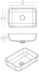 Resigres Lavabo 1301 waskom rechthoekig 50x35cm solid surface zwart