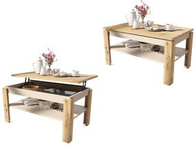ASTI-P eiken artisan / beige - moderne salontafel met hefblad