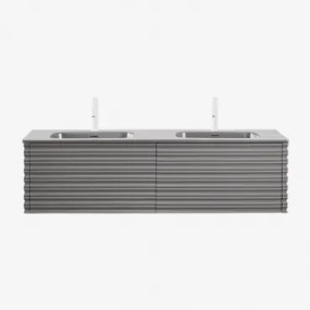 Noura Houten Badkamermeubelset Met Geïntegreerde Wastafels Grijs – Nikkel & Spiegelloze & 2 X Wit ↑20 Cm Met Overloop Aftapventiel Orveta - Sklum