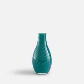 Vaas van blauw gestreept gekleurd glas, hoogte 14,3 cm, MARLIA