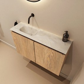 Mondiaz Ture DLux toiletmeubel 80cm washed oak met wastafel ostra links zonder kraangat