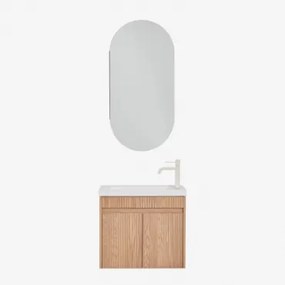 Narek Zwevend Houten Badkamermeubelset Met Geïntegreerde Wastafel Ash Brown & Ovaal Met Opbergruimte 45x90 Cm Abner & Tapioca Beige - Sklum